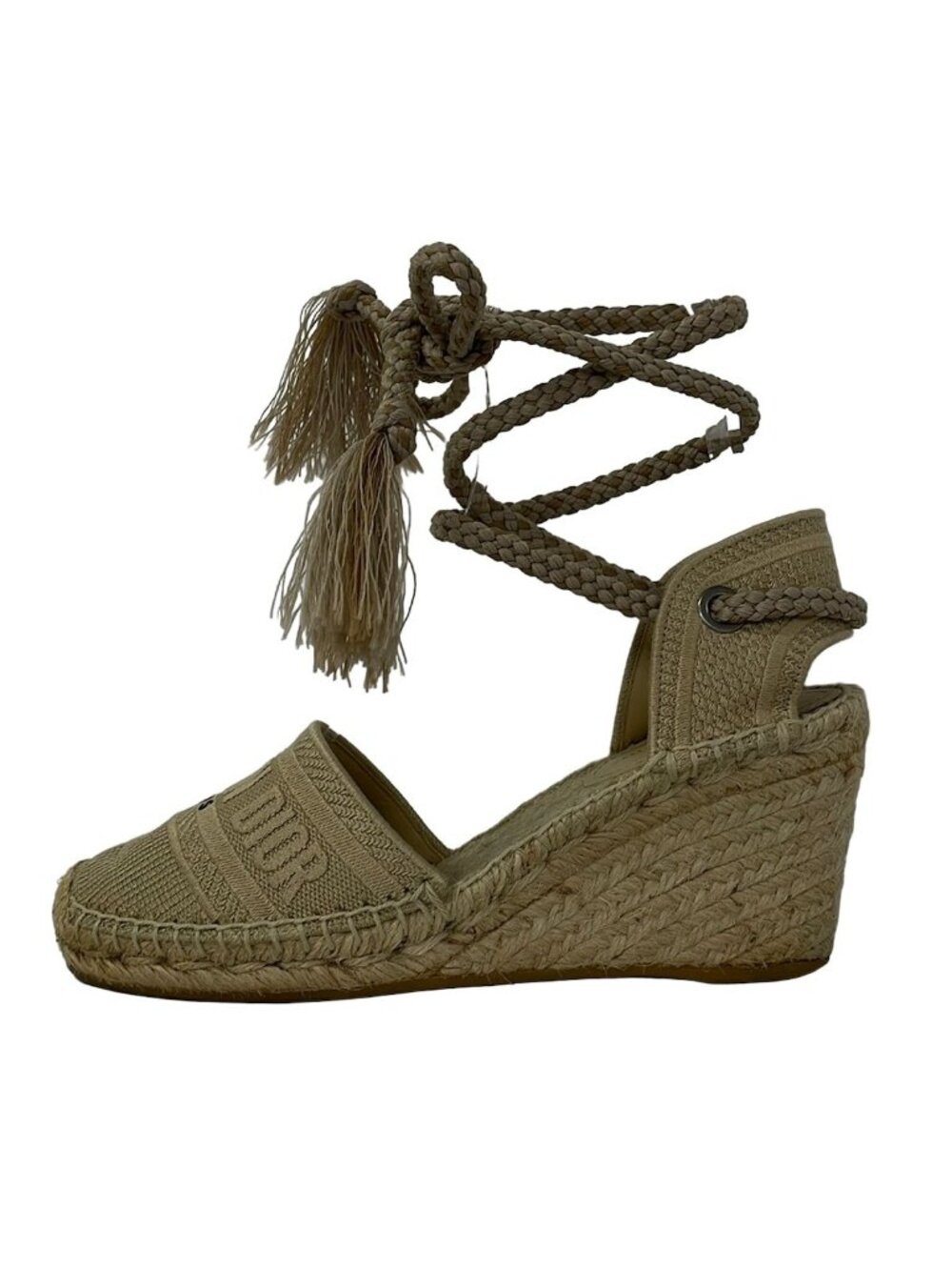 Dior D Beige Wedge Sole Granvillelace Up Linen Sandals